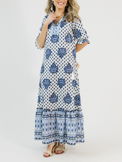 Printed Tassel Maxi, Blue