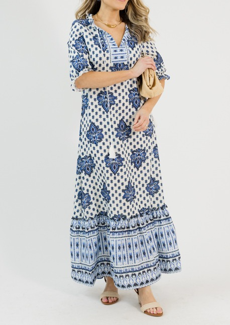 Printed Tassel Maxi, Blue
