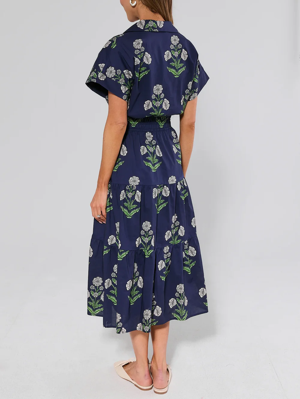 Navy Floral Print Midi Dress