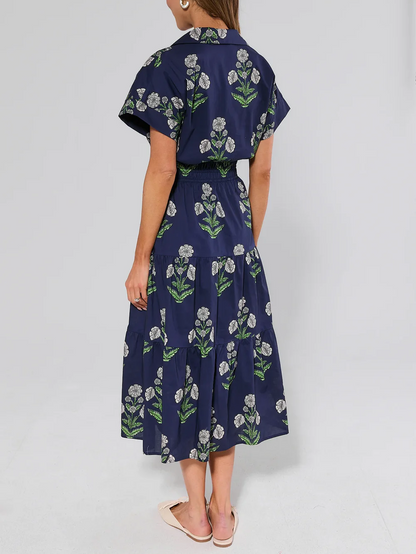 Navy Floral Print Midi Dress