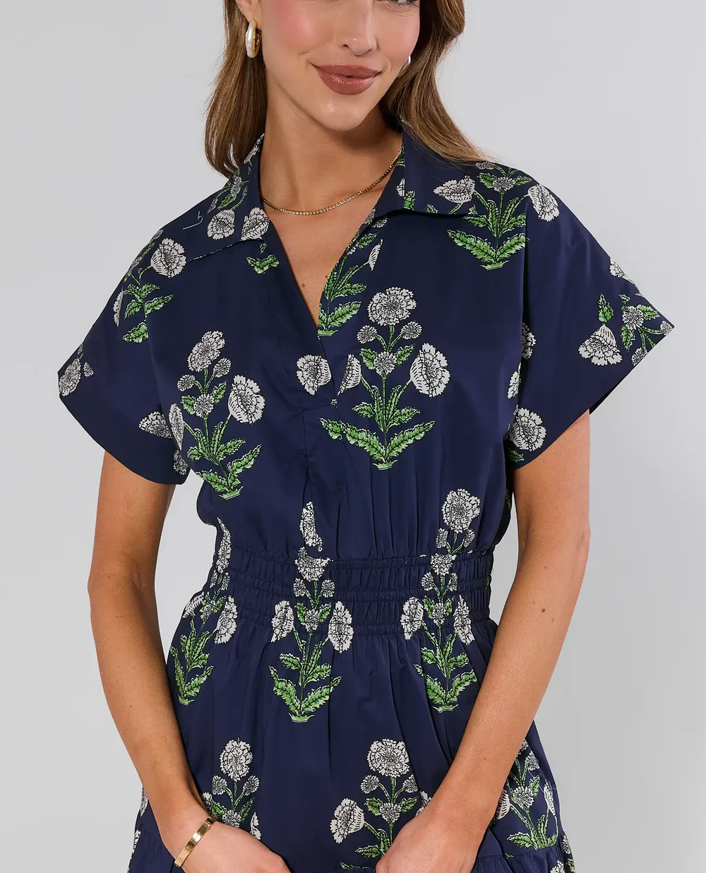 Navy Floral Print Midi Dress
