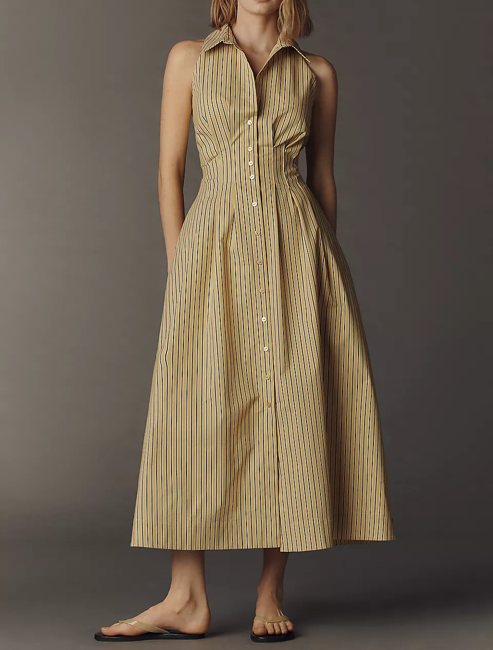 Striped sleeveless shirt dress