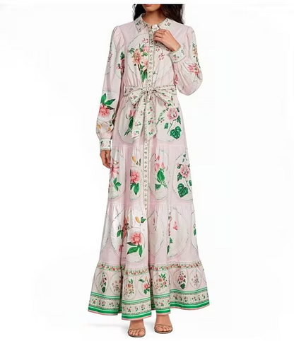 A-Line Flounce Hem Button Front Maxi Dress