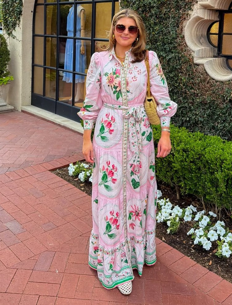 A-Line Flounce Hem Button Front Maxi Dress