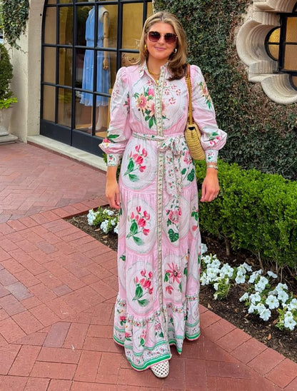 A-Line Flounce Hem Button Front Maxi Dress