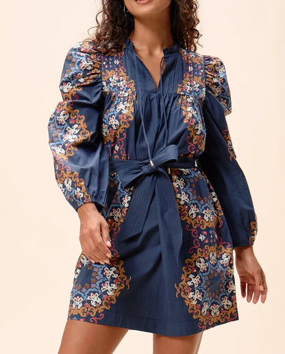 Navy printed mini dress