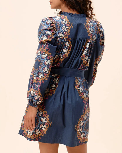 Navy printed mini dress