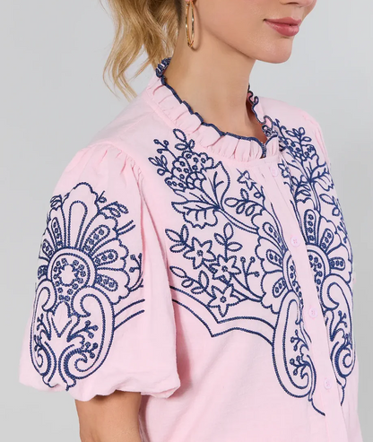 Pink Printed Button Up Top