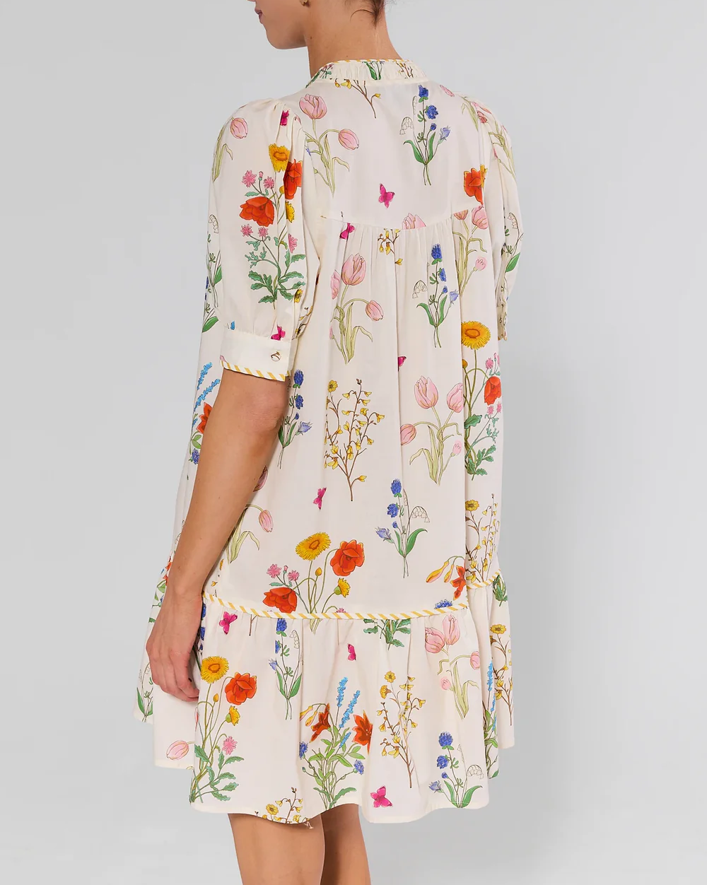 White Floral Print Drop Waist Dress