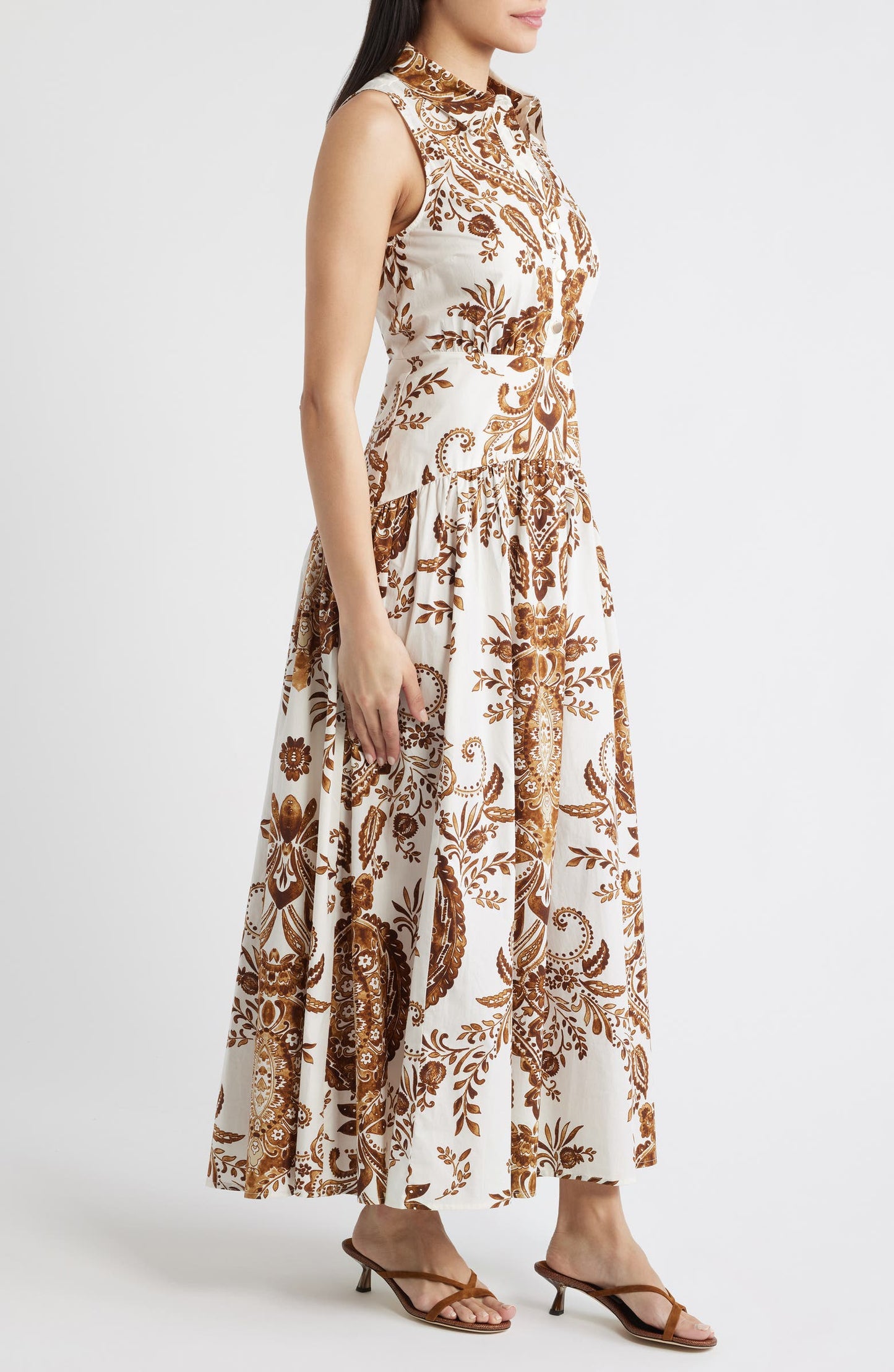 Print Sleeveless Maxi Shirtdress
