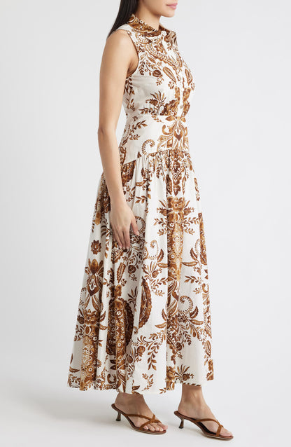 Print Sleeveless Maxi Shirtdress