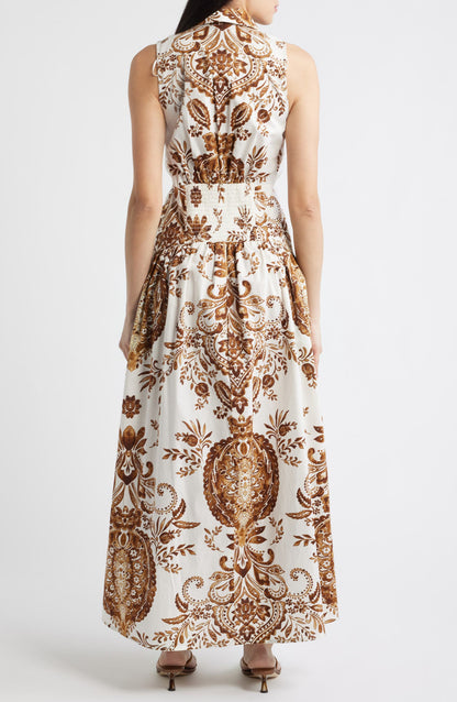Print Sleeveless Maxi Shirtdress