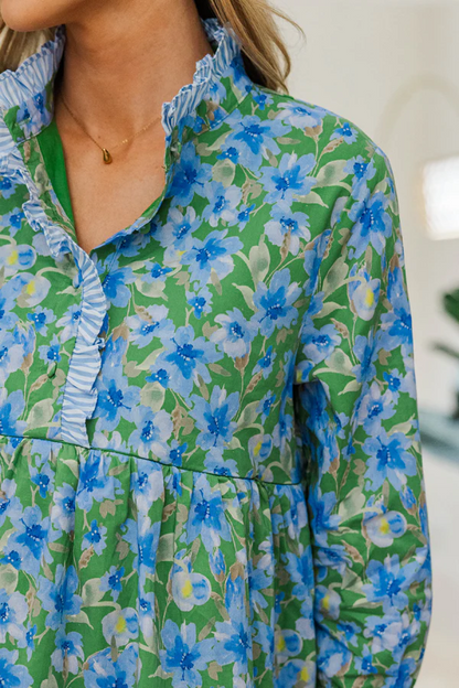 The Serenity Blue & Green Floral Dress