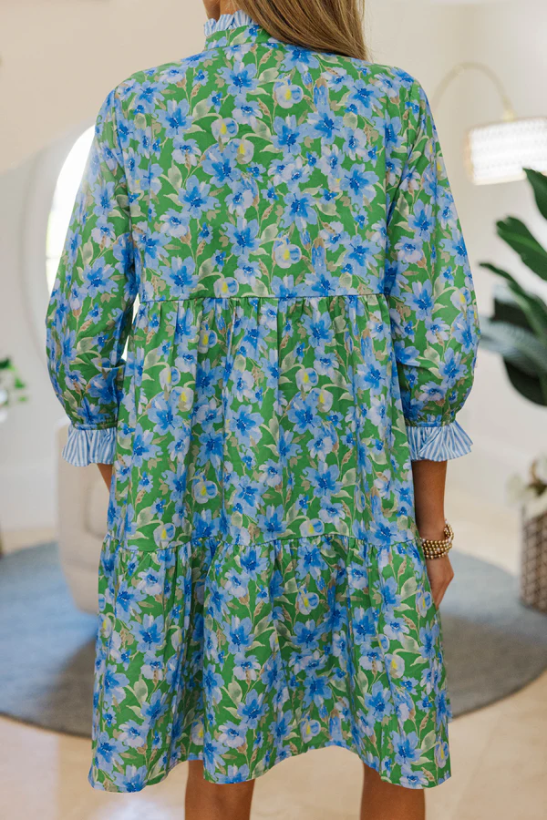 The Serenity Blue & Green Floral Dress
