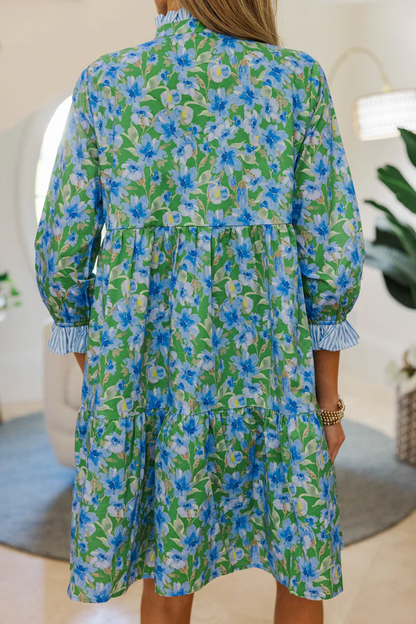 The Serenity Blue & Green Floral Dress