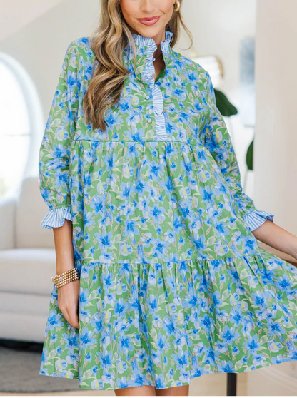 The Serenity Blue & Green Floral Dress
