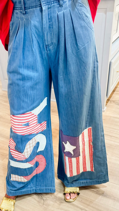 Stripe Polo Top+USA Patchwork Pants