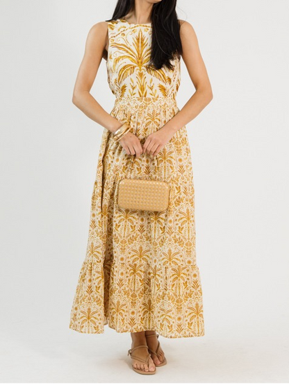 Carolina Maxi Dress, Cream/Brown