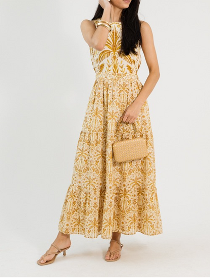 Carolina Maxi Dress, Cream/Brown