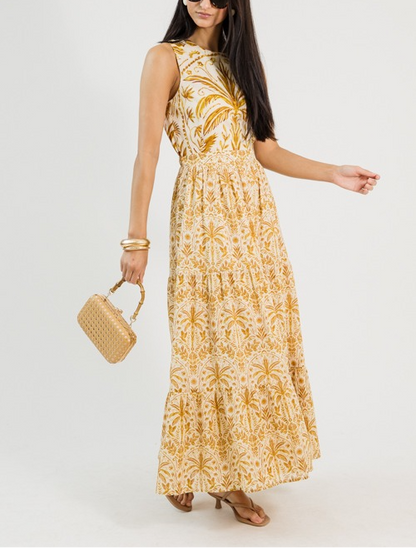 Carolina Maxi Dress, Cream/Brown