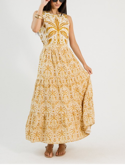 Carolina Maxi Dress, Cream/Brown
