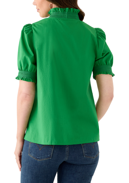 Short Sleeve Smocked Ruffle Neck Top
