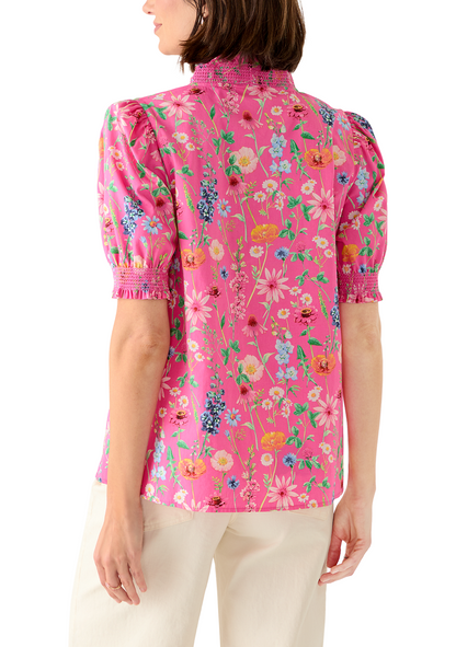 Short Sleeve Smocked Ruffle Neck Top