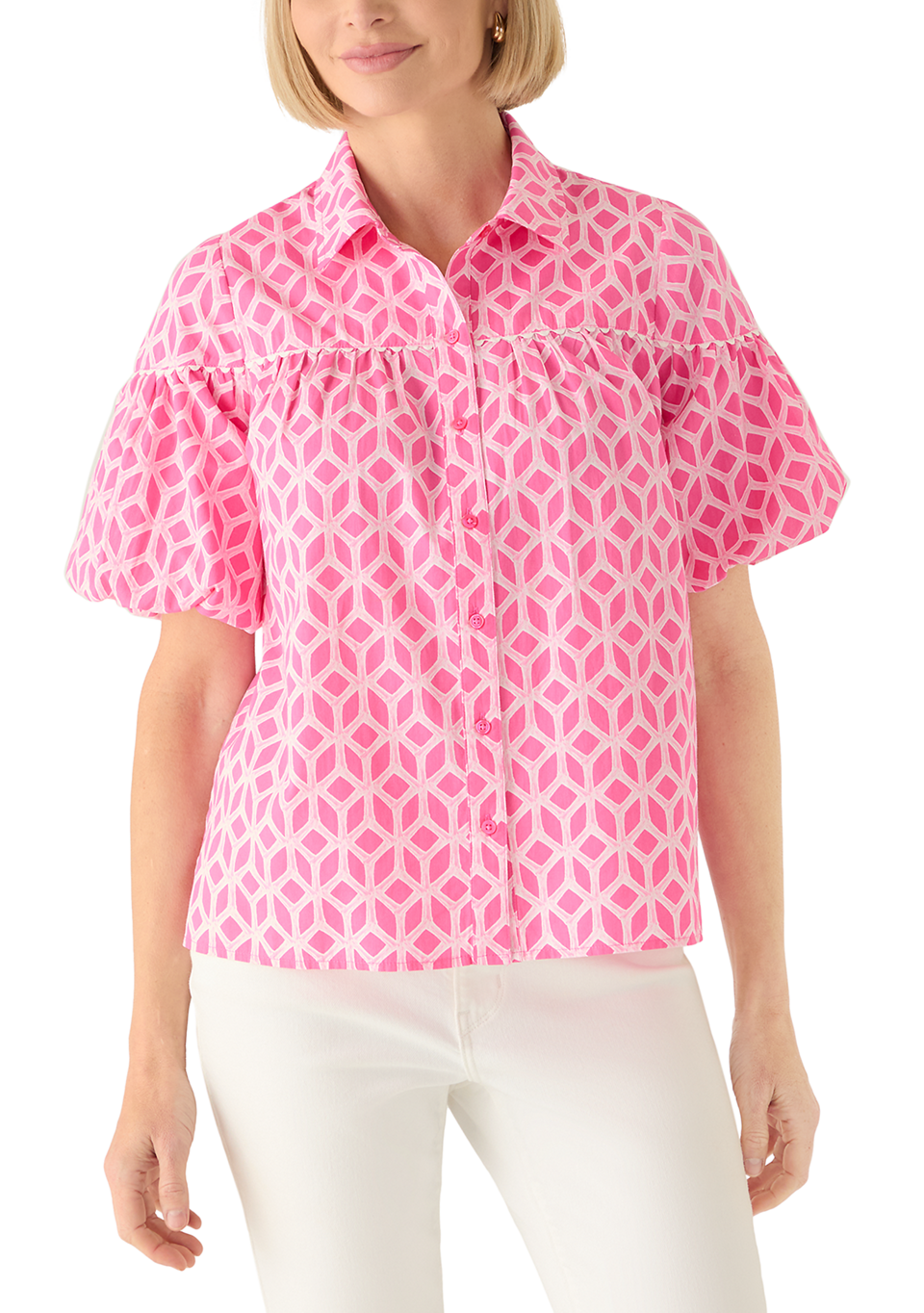 Short Sleeve Smocked Ruffle Neck Top