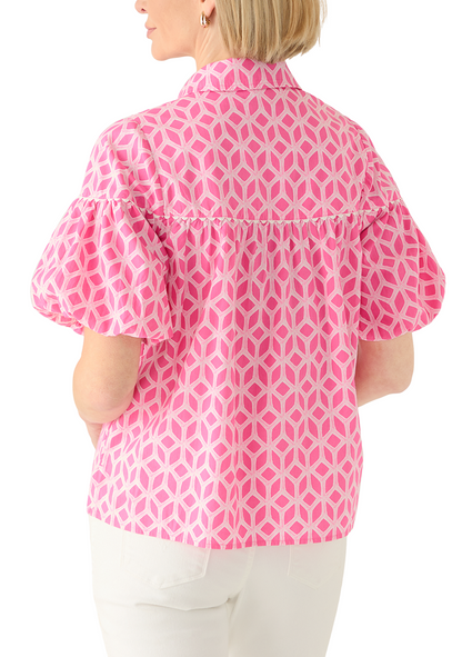 Short Sleeve Smocked Ruffle Neck Top