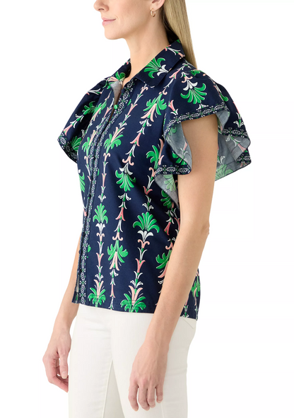 Short Sleeve Smocked Ruffle Neck Top
