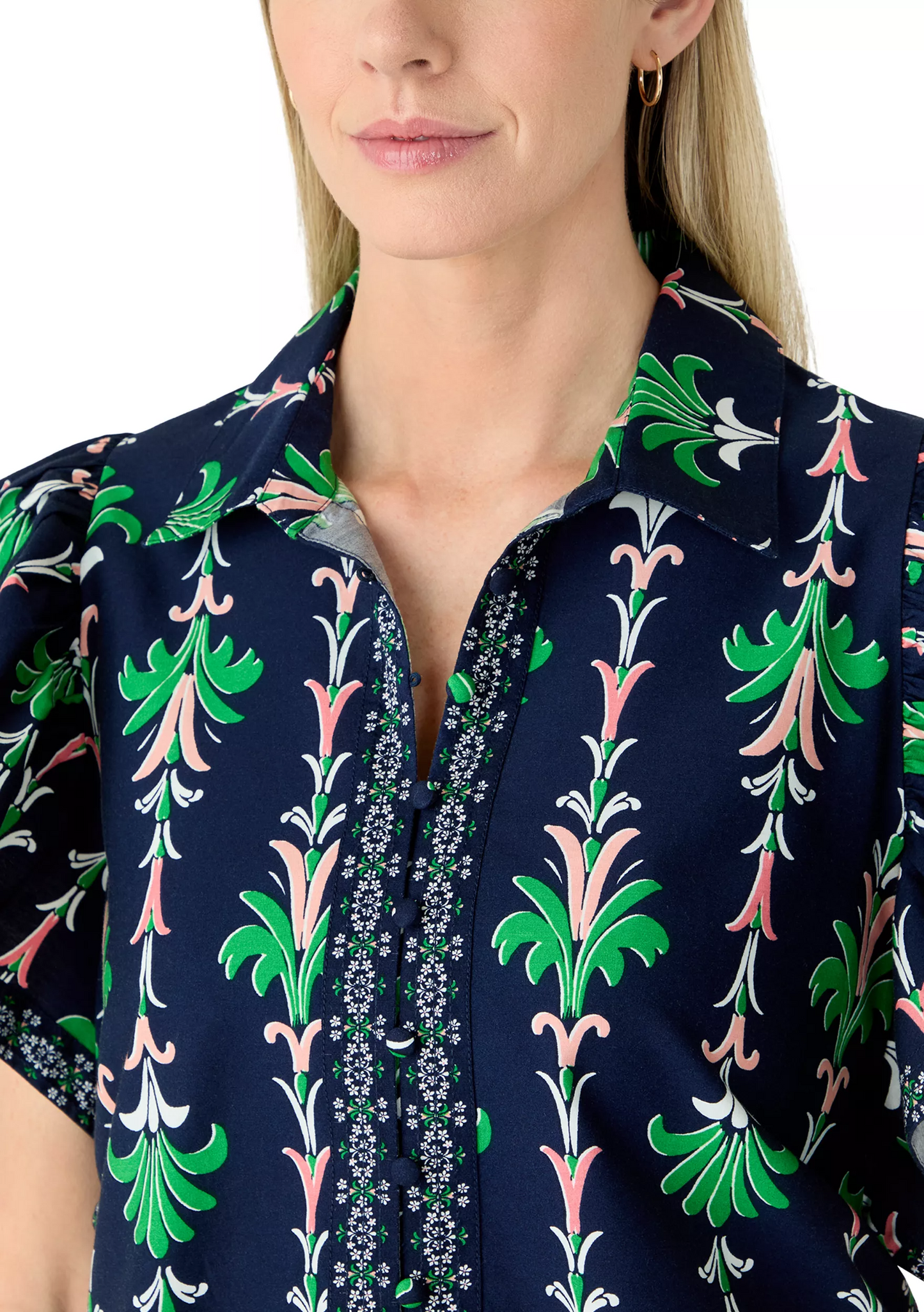 Short Sleeve Smocked Ruffle Neck Top