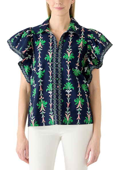Short Sleeve Smocked Ruffle Neck Top