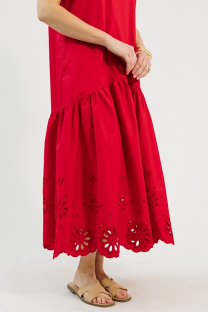 Embroidered Flowers Midi, Red