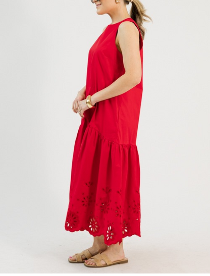 Embroidered Flowers Midi, Red