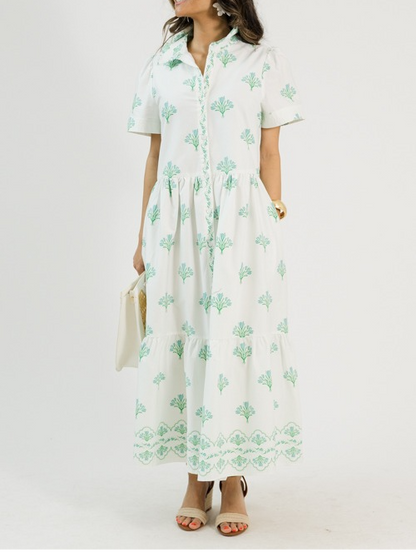 Cotton button-down floral maxi dress