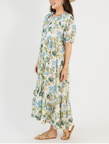 Floral Frenzy Blue Maxi Dress