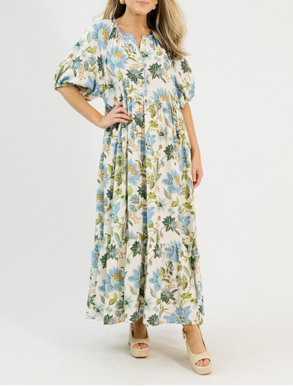 Floral Frenzy Blue Maxi Dress