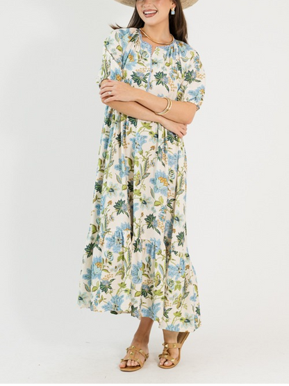 Floral Frenzy Blue Maxi Dress