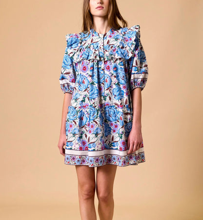 Colorful Printed Shoulder-Padded Mini Dress