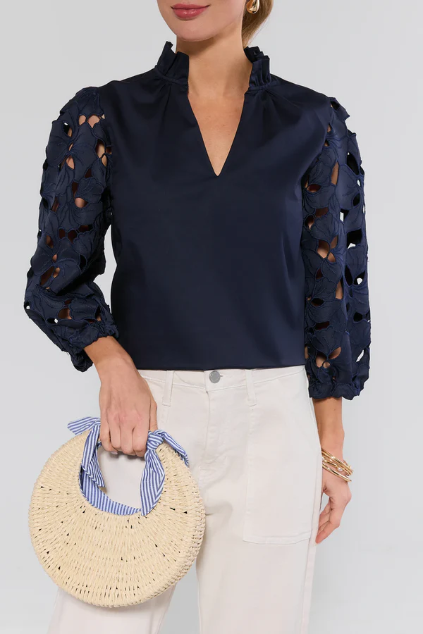 Blue Striped Trim Woven Bag