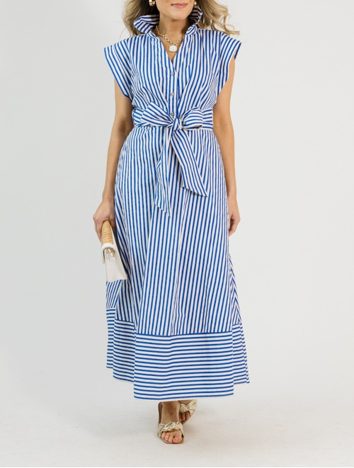 Tie Waist Stripe Maxi, Blue