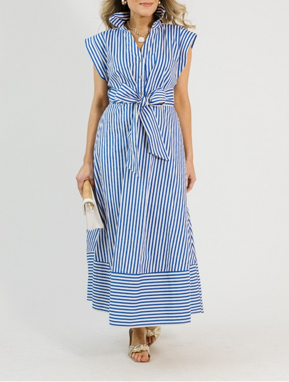 Tie Waist Stripe Maxi, Blue