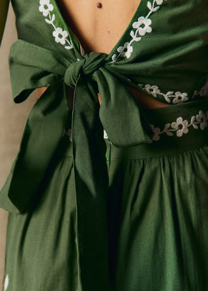Green Embroidered Floral Set