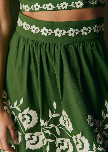 Green Embroidered Floral Set