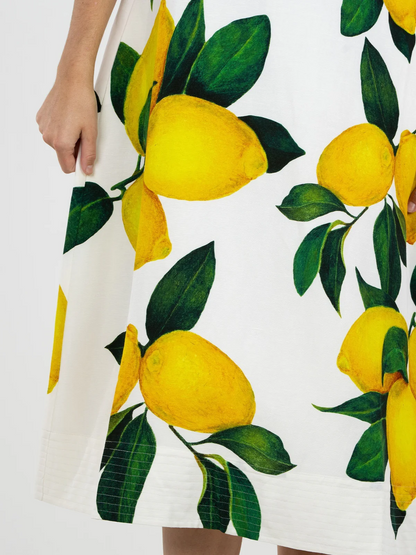 Lemon-Print Puffed-Sleeve Dress