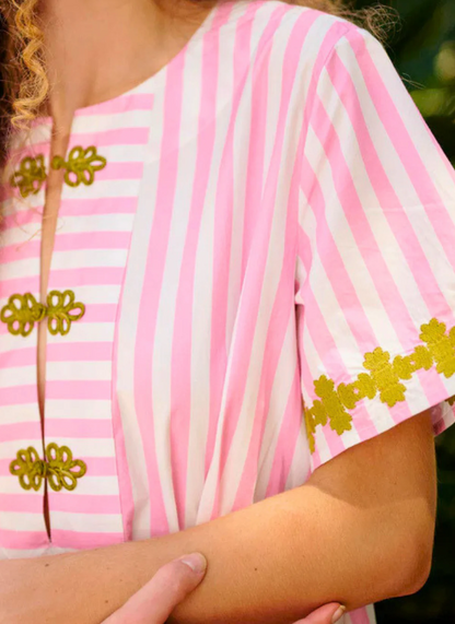 Short Sleeve Maxi Dress - Pink Stripe