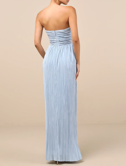 Light Blue Satin Strapless Maxi Dress