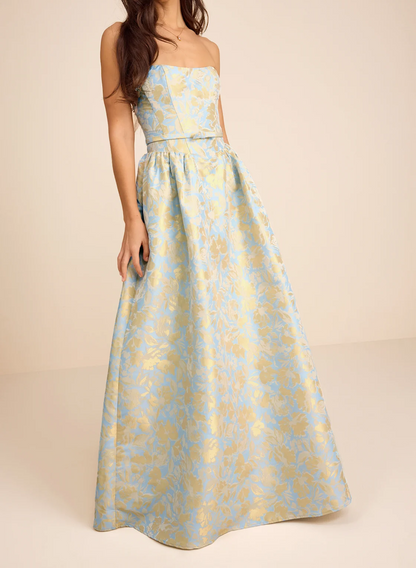 Light Blue and Yellow Floral Maxi Dress