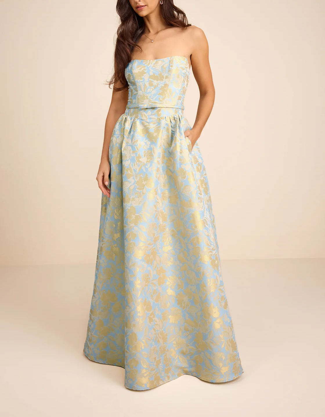 Light Blue and Yellow Floral Maxi Dress