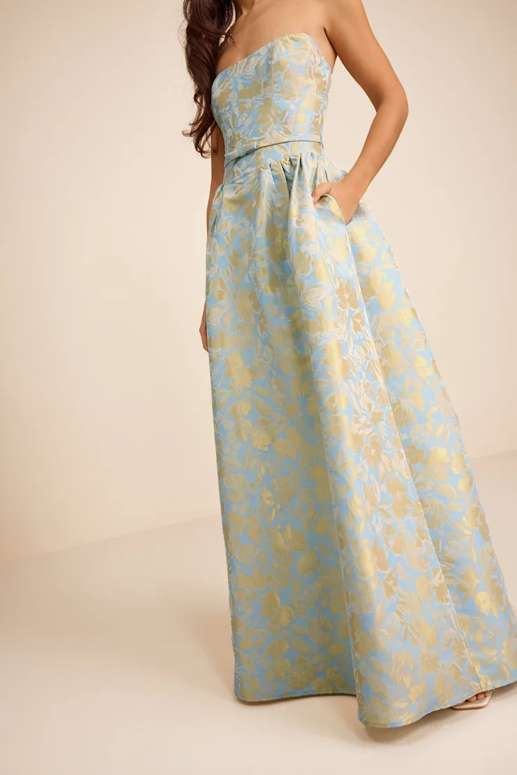 Light Blue and Yellow Floral Maxi Dress